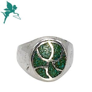 Vintage 925 Sterling Silver Native American Navajo Turquoise Chip Inlay Ring